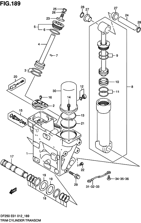 Trim Cylinder - Suzuki DF 250 Parts Listings<br>2015 to 25003F-510001 to 25003F-51XXXX 25003Z-510001 to 25003Z-51XXXX 25004F-510001 to 25004F-51XXXX