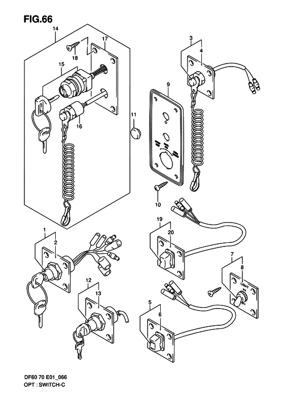 Suzuki DF 70 Opt:switch ((MODEL:98~04); NOTE : REFER TO FIG.67(J- 9) FOR MODEL:05~09)