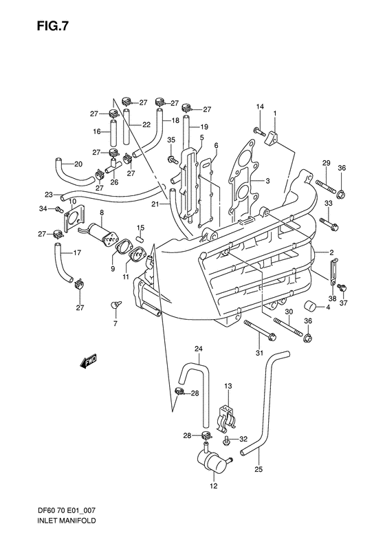 Suzuki DF 70 nlet manifold (Df60, df70)(*) Diagram Suzuki DF70 TL