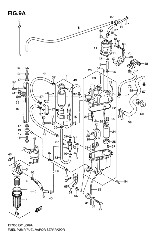 Suzuki DF 300 Fuel Pump/Fuel Vapor Separator (S/N 110001 & Newer)